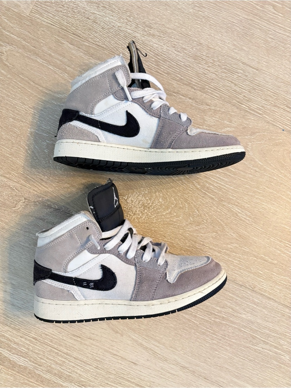 Nike Air Jordan 1 Mid Craft Gray and Black Sneakers, 6Youth